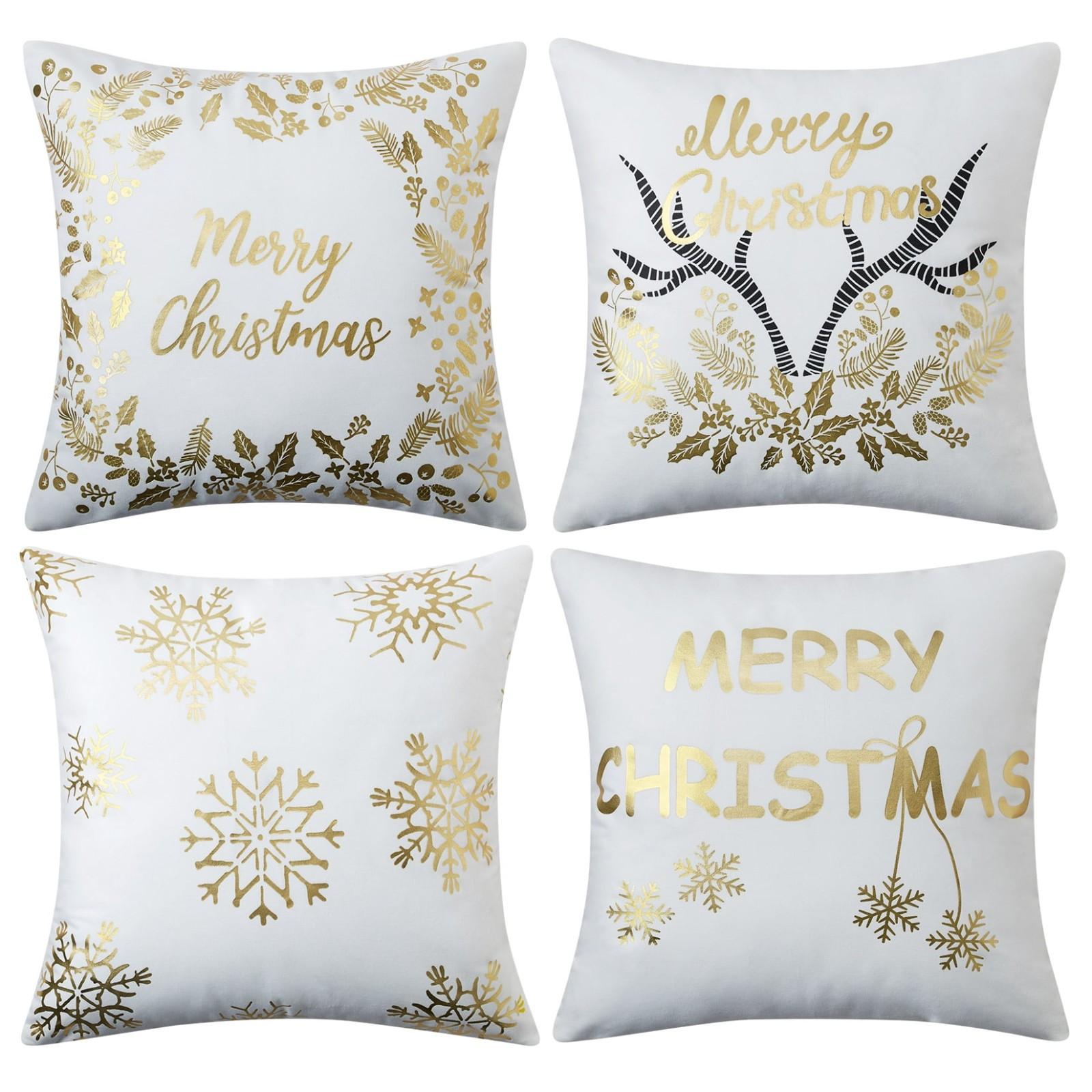 

4pc Christmas Pillow Covers Set 45x45cm Decorative Cushion Covers Holiday Throw Pillow Cases for Sofa Bed Car Living Room