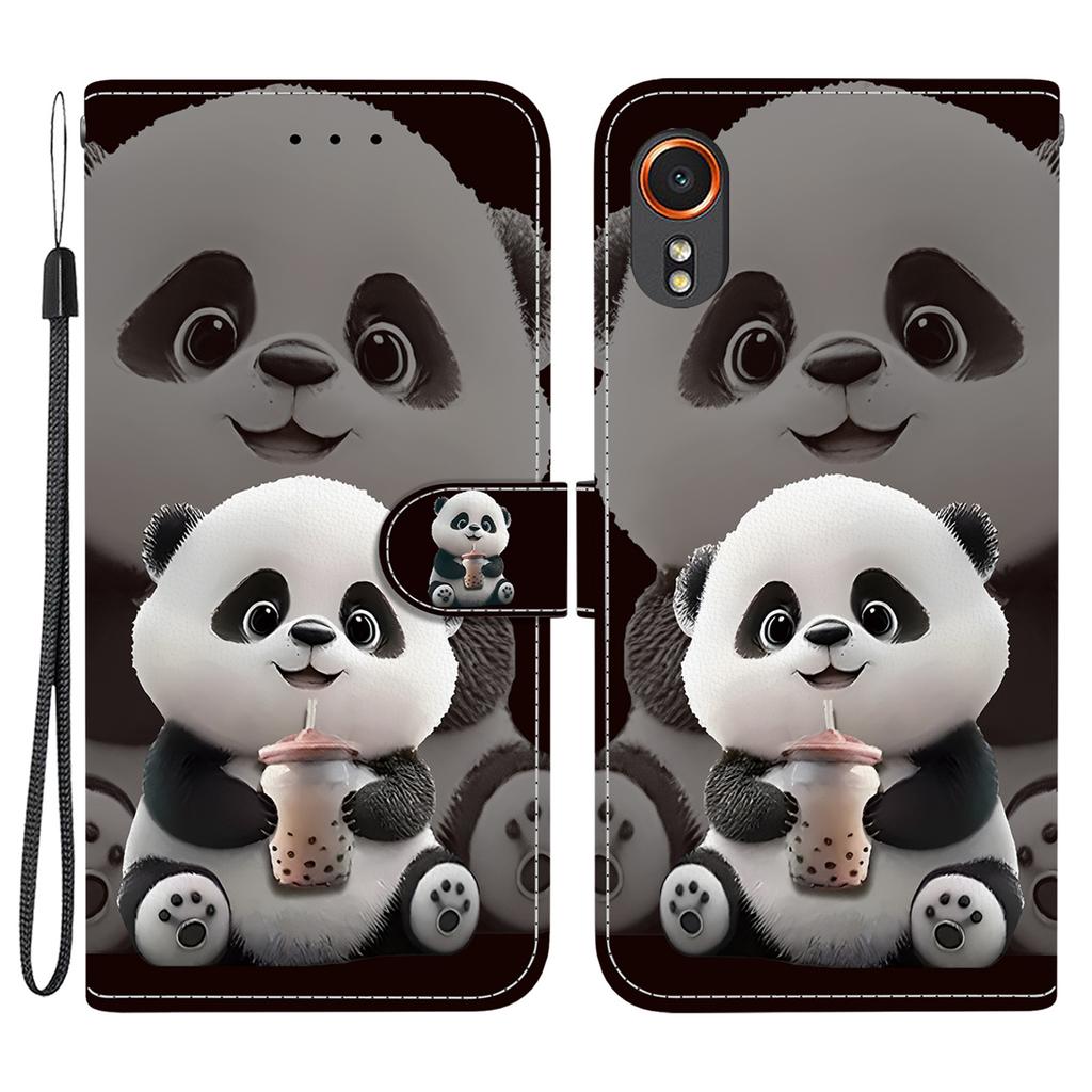 For Samsung Galaxy Xcover7 Leather Case Stand Wallet Pattern Printing Phone Cover with Wrist Strap