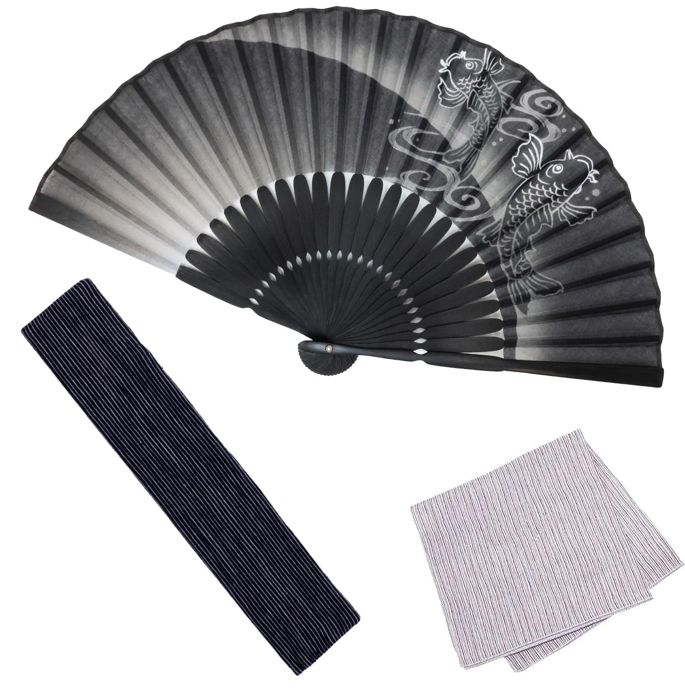 

Стильный складной бизнес-веер с чехлом и дизайном «Восходящий карп» [Osaka Choseido] Мужской веер, Стиль, Носовой платок, (черный)
