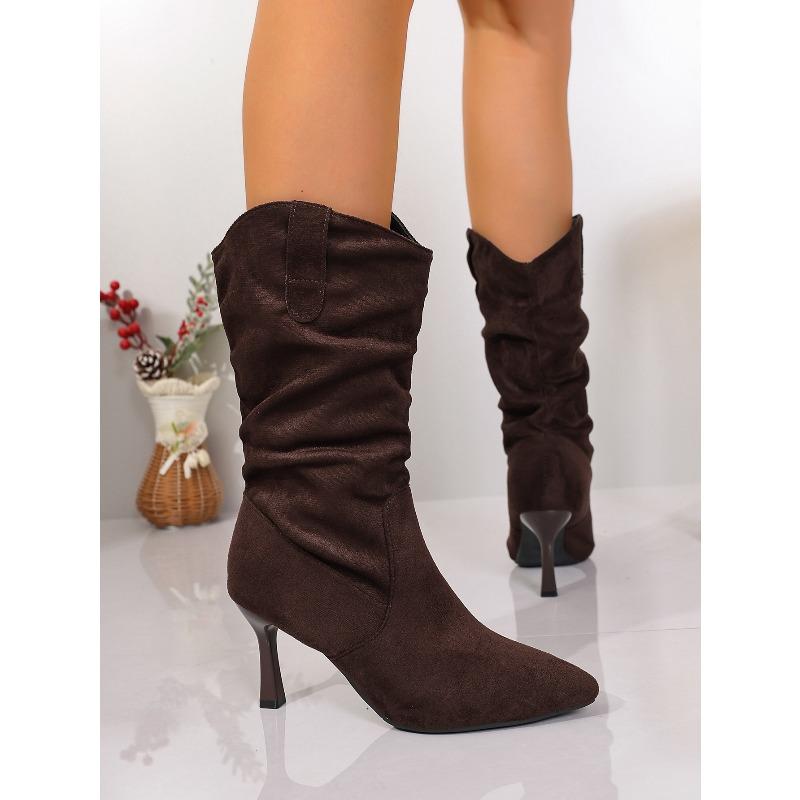 Big Size Pointed Toe High Heel Fashion Boots 2025 Winter New Pleated Mid-leg Boots for Women