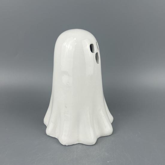 Desktop Atmosphere Light Ceramic Hollow Ghost Night Light, Cute Halloween LED Glow Decorative Window Ornaments Lamp, White Ceramics Figurine