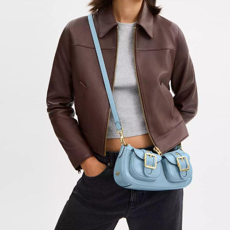 COACH Ashton 25 gold hardware crinkled leather crossbody shoulder bag medium women's blue