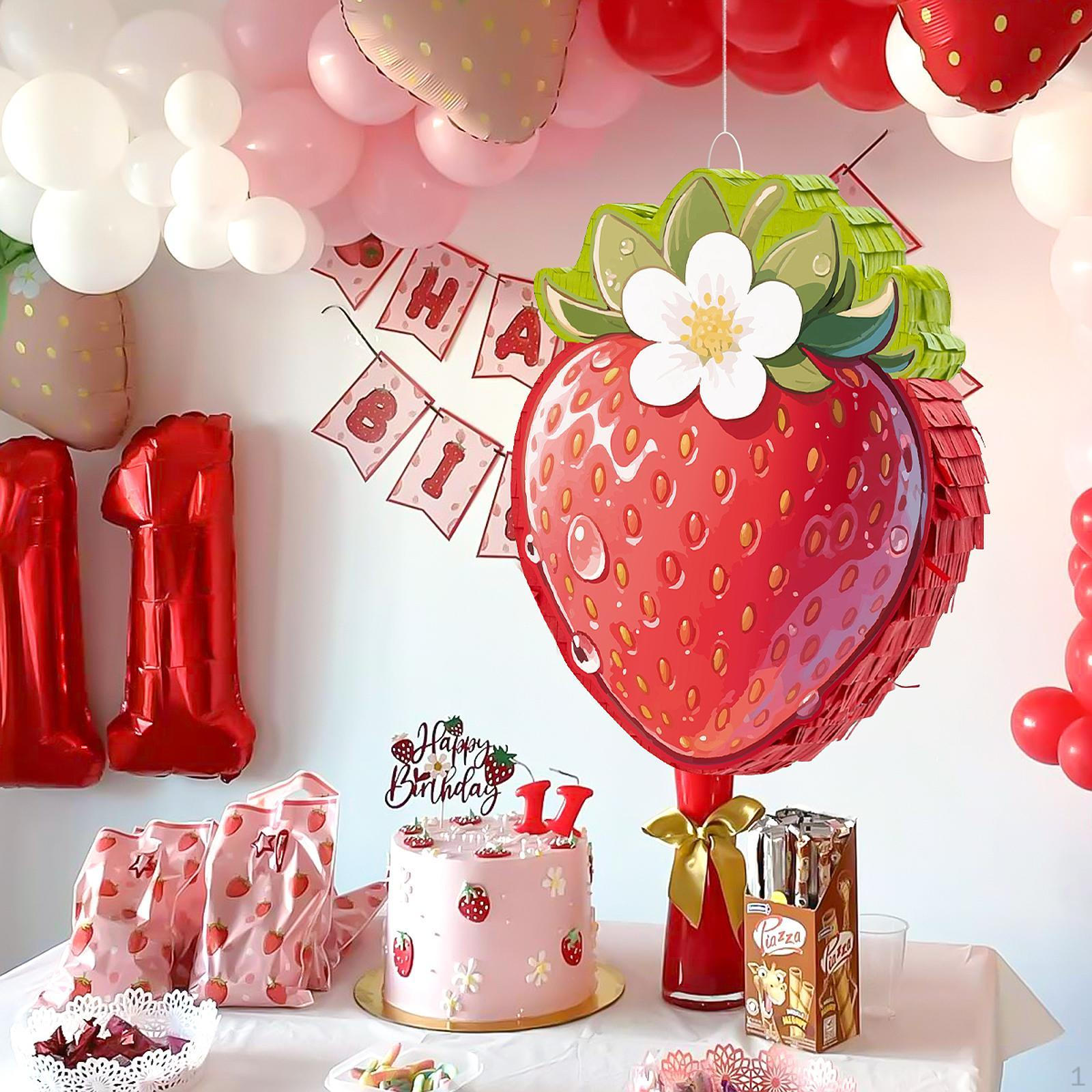 

Красный клубничный игровой набор для вечеринки, летняя фруктовая пиньята, украшение на день рождения и петля для подвешивания