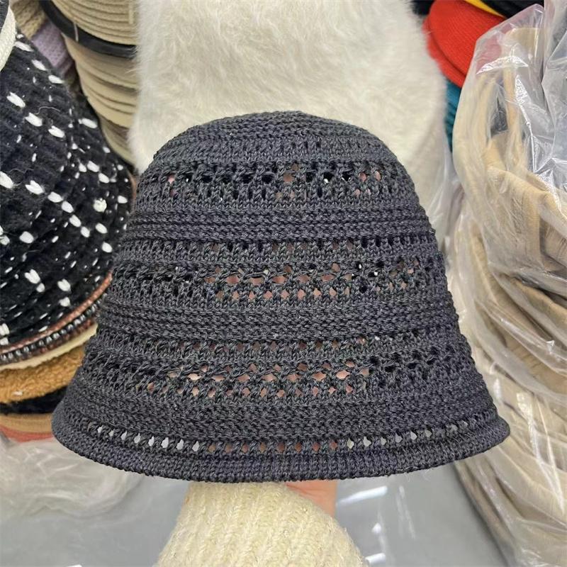 Solid Color Stripe Knitted Bowl Hats For Women'S Casual Versatile Decoration Foldable Sun Visor Hat Bucket Hat