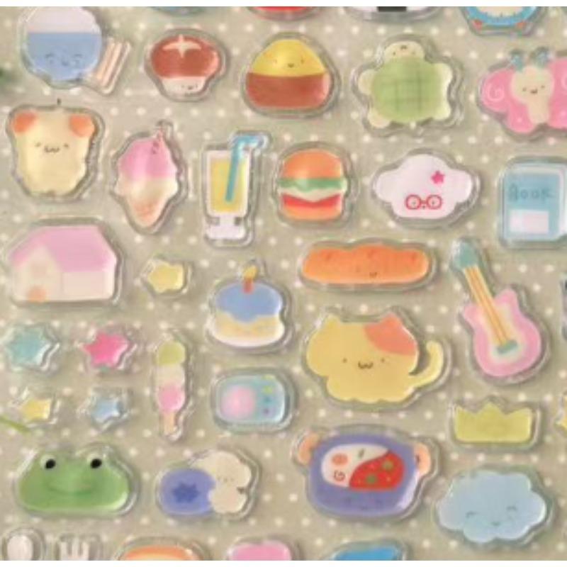 Cute Transparent Cartoon Sushi Burger Stickers for Scrapbook Phone Case Personalized DIY Decoration 1pc Arts Crafts