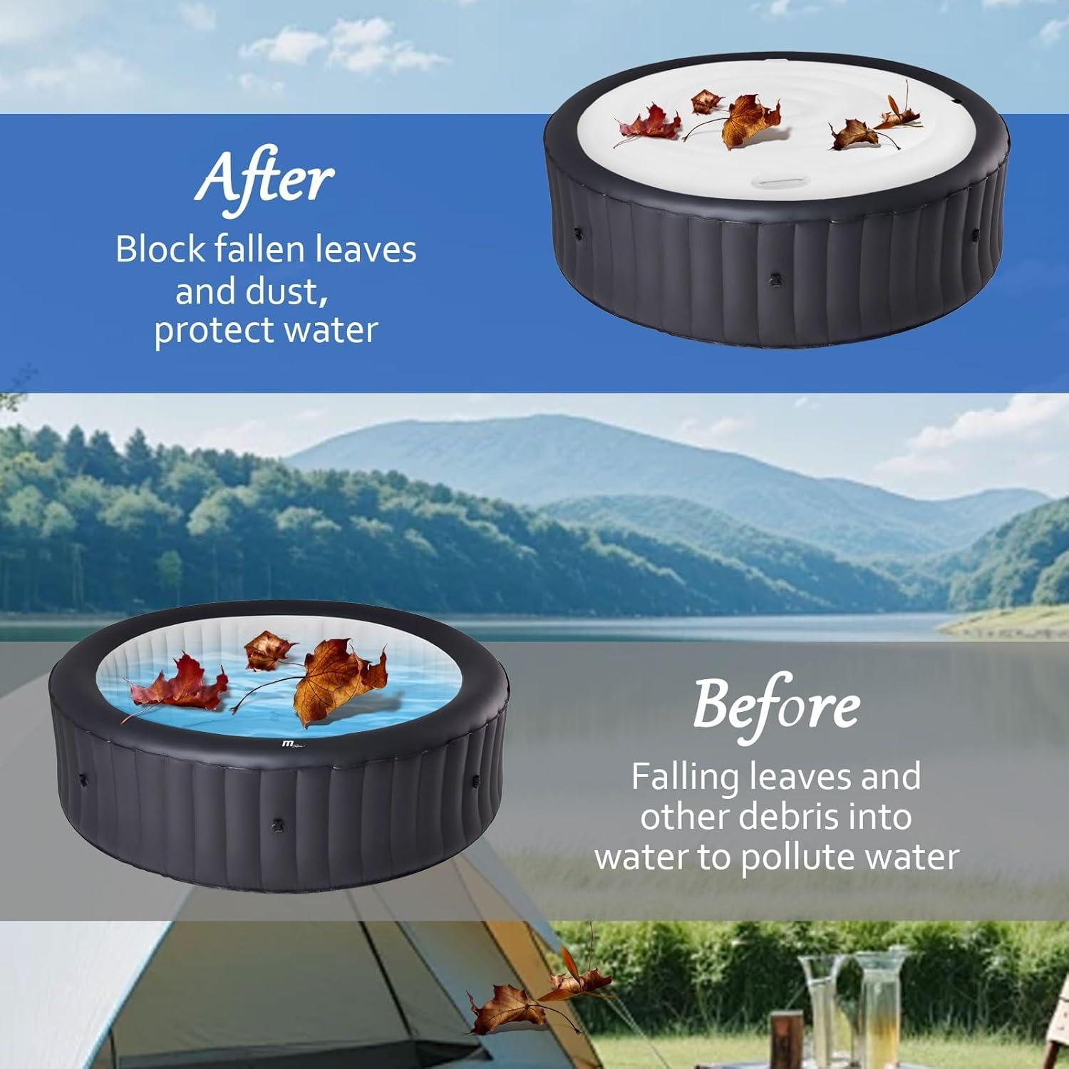 

5.24Ft/160cm Inflatable Hot Tub Cover - Energy Saving Insulated Spa Lid with Handles, Foldable Round Hot Tub Protector for Heat Retention, All-Weather