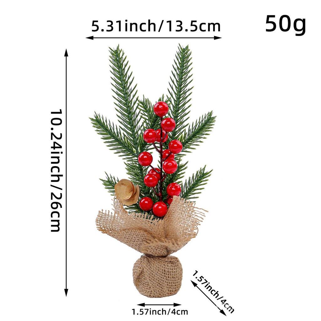 25cm Mini Weihnachtsbaum Dekorationen Topfpflanze Schreibtisch Fenster Festliche Szene Rote Früchte Stil Baumwolle Holzblume Schmiedeeisen Kunst