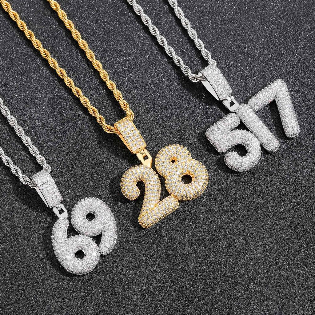 European & American Hip Hop Minimalist Bubble Font Number Pendant Necklace