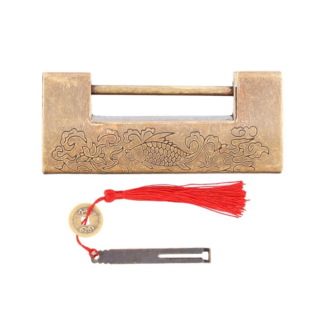 Exquisite Brass Antique Padlock Carved Key Included Chinese Old Style Padlock Furniture Lock Cabinets