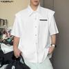 INCERUN Oversized Men Lapel Neck Short Sleeve Fake Two-piece Casual Shirts Tops