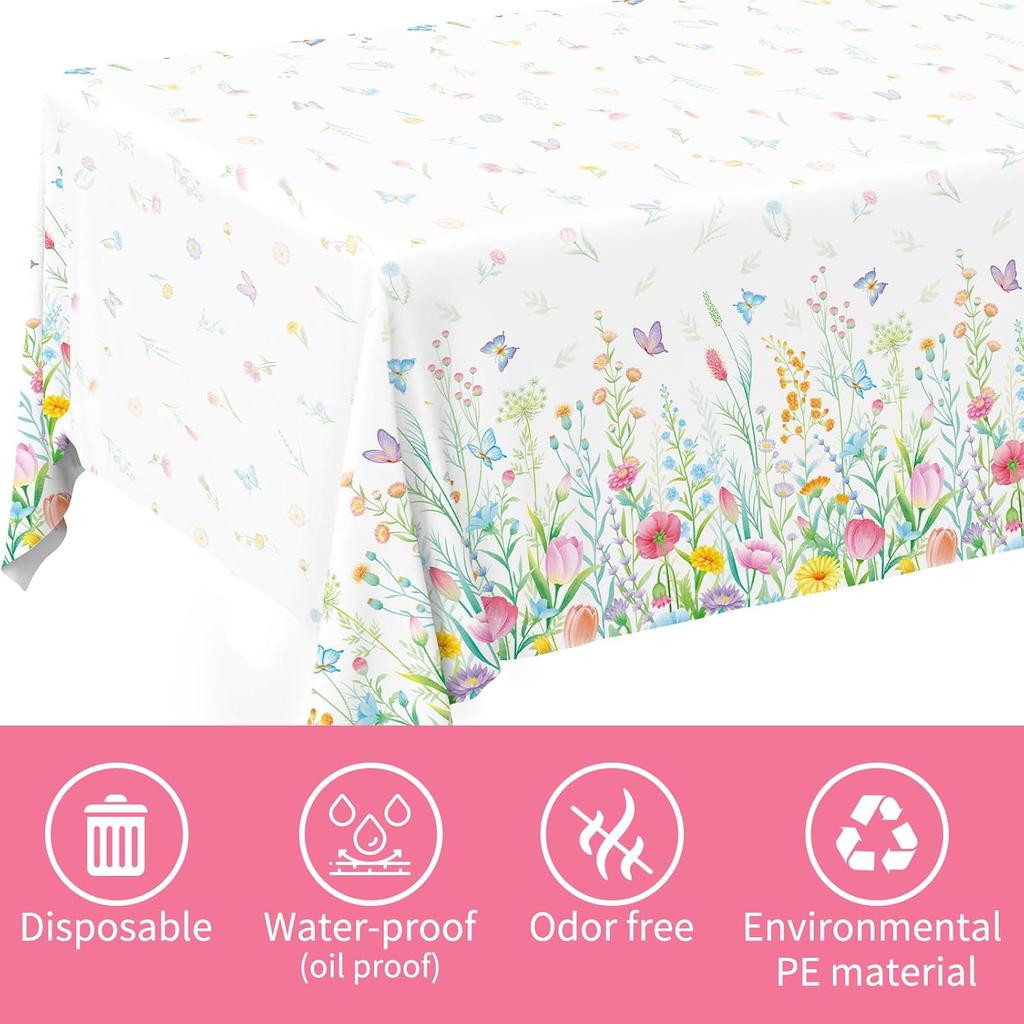Gatherfun Wildflower Party Decorations Set: Flower Birthday Decorations, Includes 2-Pack Wildflower-Themed Tablecloths for Wildflower Baby Shower