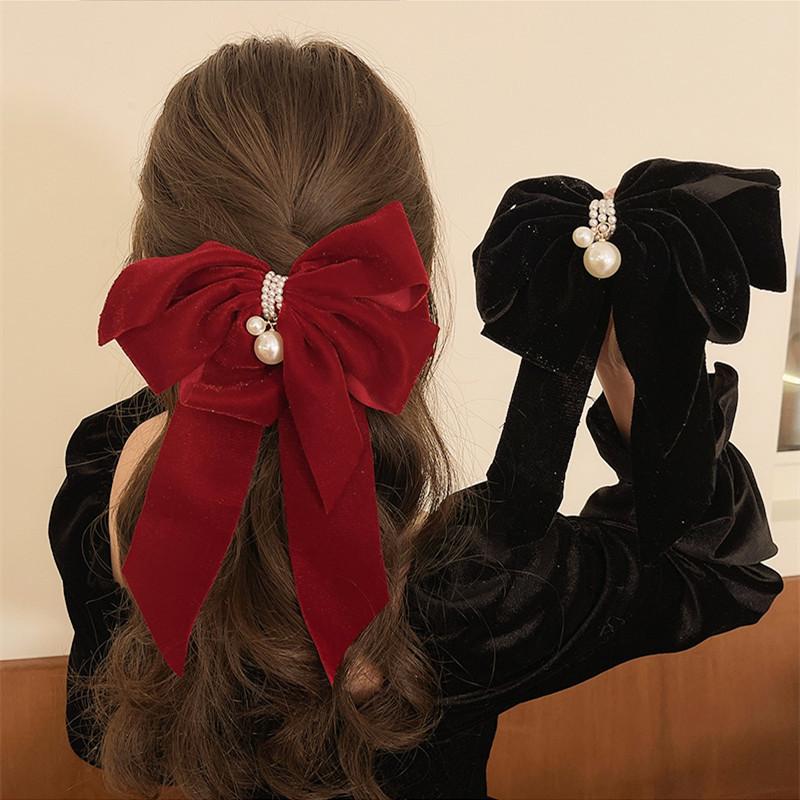 Women's Velvet Bow Hairpin Fashionable Princess Headdress Sweet Back-Of-The-Head Hair Clip New Year's Hair Accessories