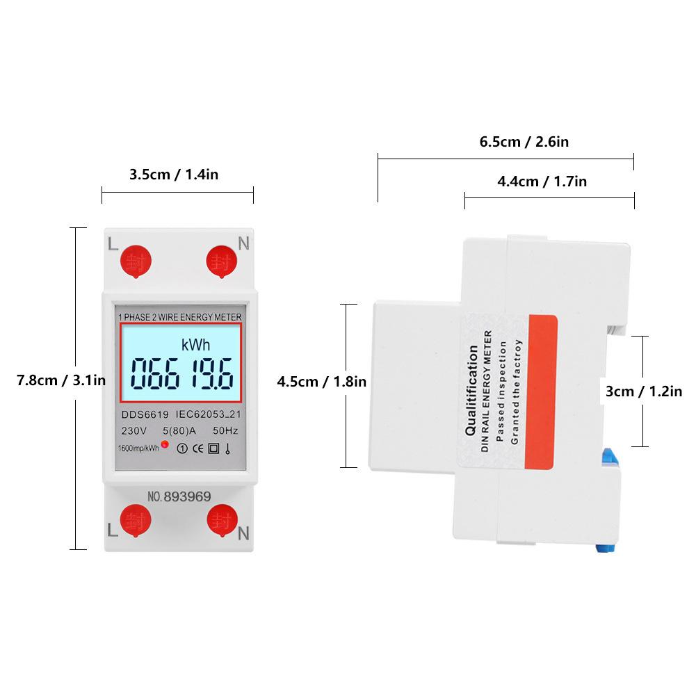 DDS6619 SinglePhase Energy Meter DIN Rail 2P Power Meter 230V with Backlight