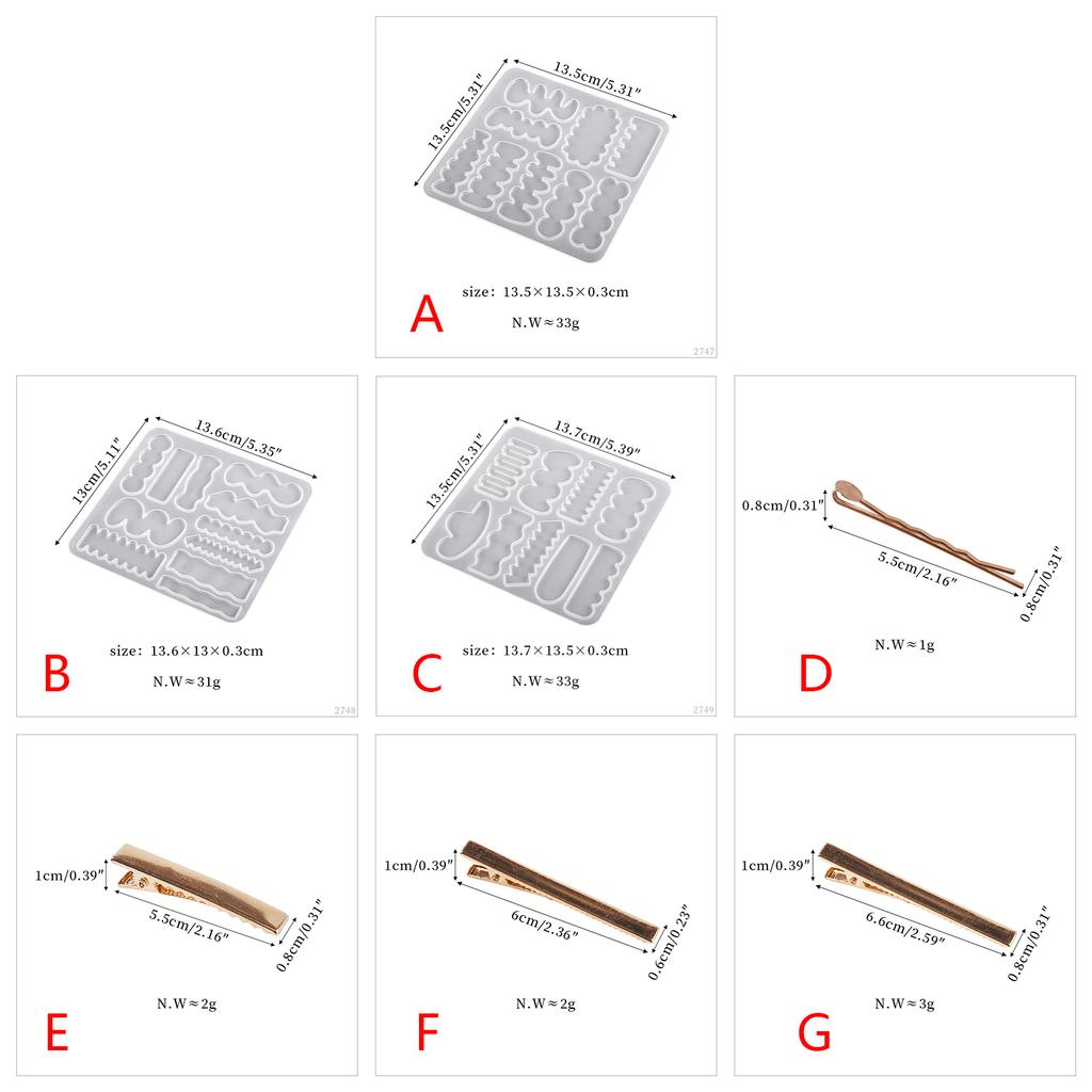 Silicone Hairpin Resin Molds, Hair Clip Clamps Models Hair Clips Silicone Resin Jewelry DIY Hand Making Hair Clip Mold