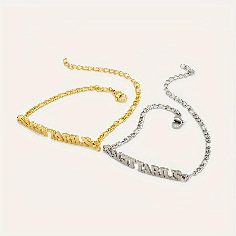 1 Pc Stainless Steel Fashion New Zodiac Letter Pendant Bracelet Jewelry NK Chain Twelve Constellations Birthday Gift