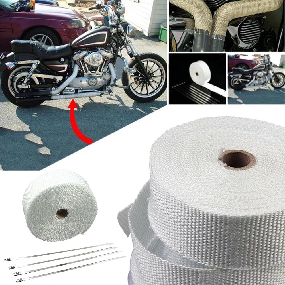 White EXHAUST PIPE HEADER TURBO FIBERGLASS MESH WRAP INSULATION CAR MOTORCYCLE