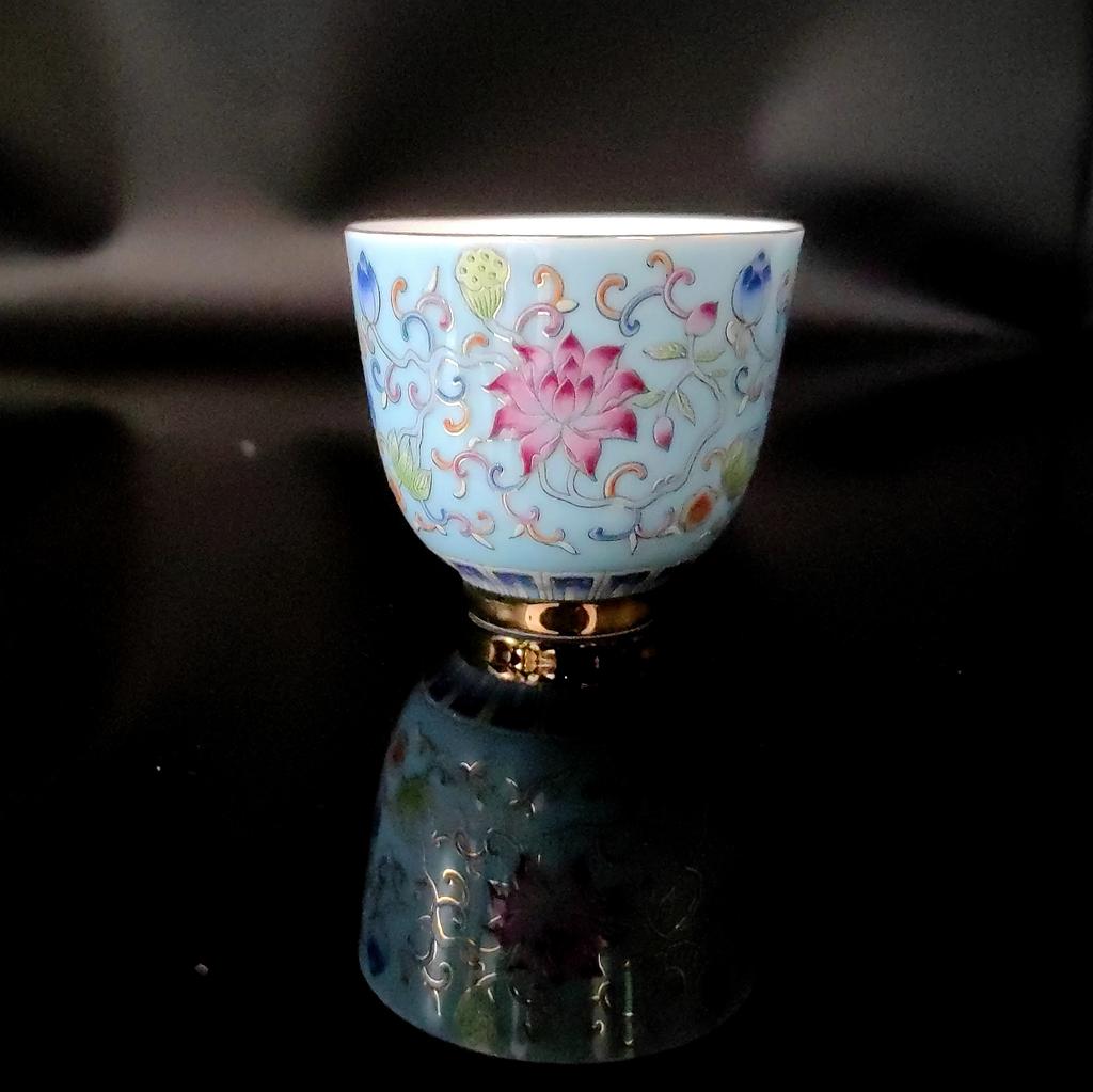 Vintage chinesisches Porzellan Teegeschirr, Schöne ungewöhnliche Ästhetik Tasse, Puer Oolong, Kung Fu, Tieguanyin Blume, Grüner Tee