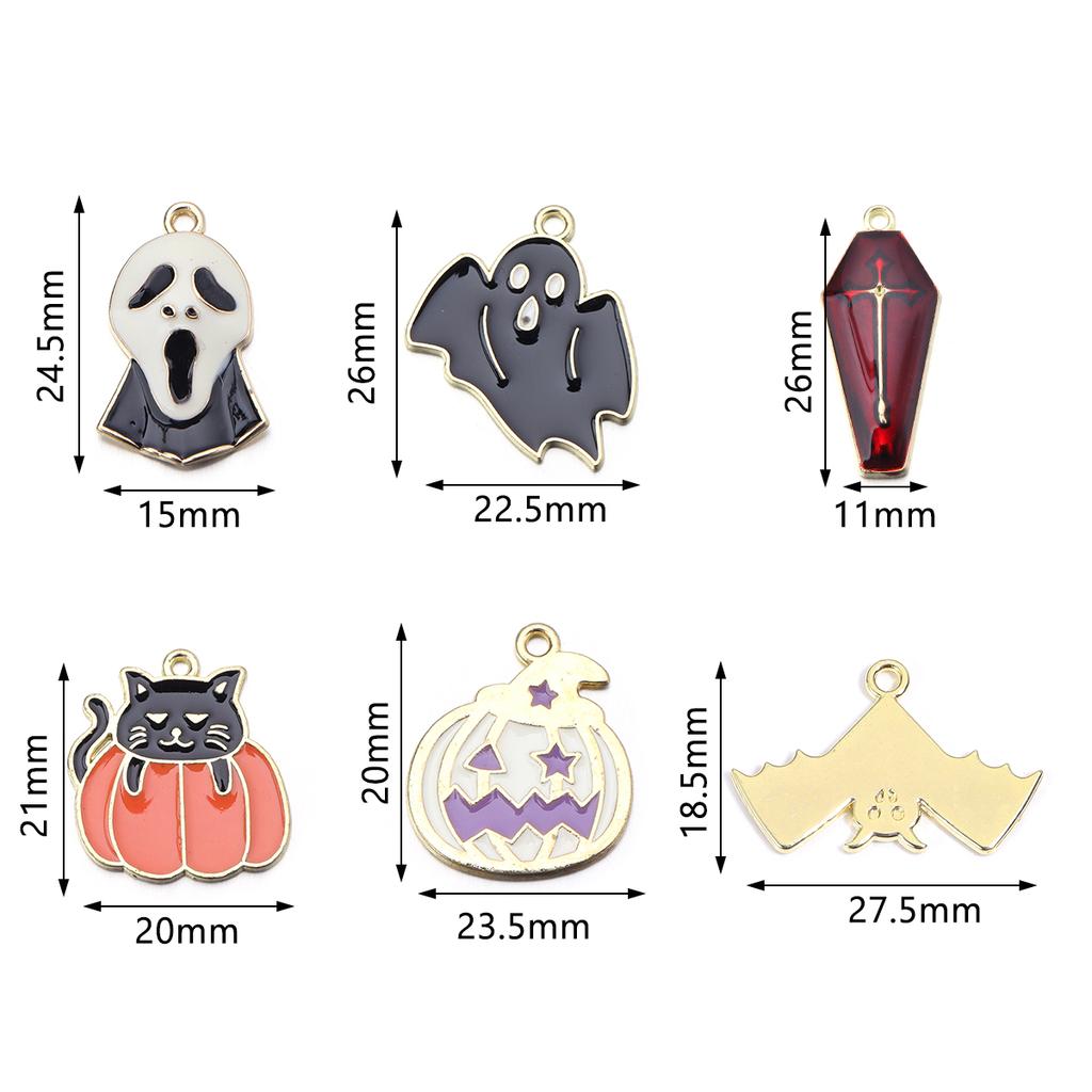 10pcs Halloween Charms Creepy Alloy Enamel Ghost Skull Pumpkin Bat Charms Pendants For DIY Jewelry Making Necklace Accessories