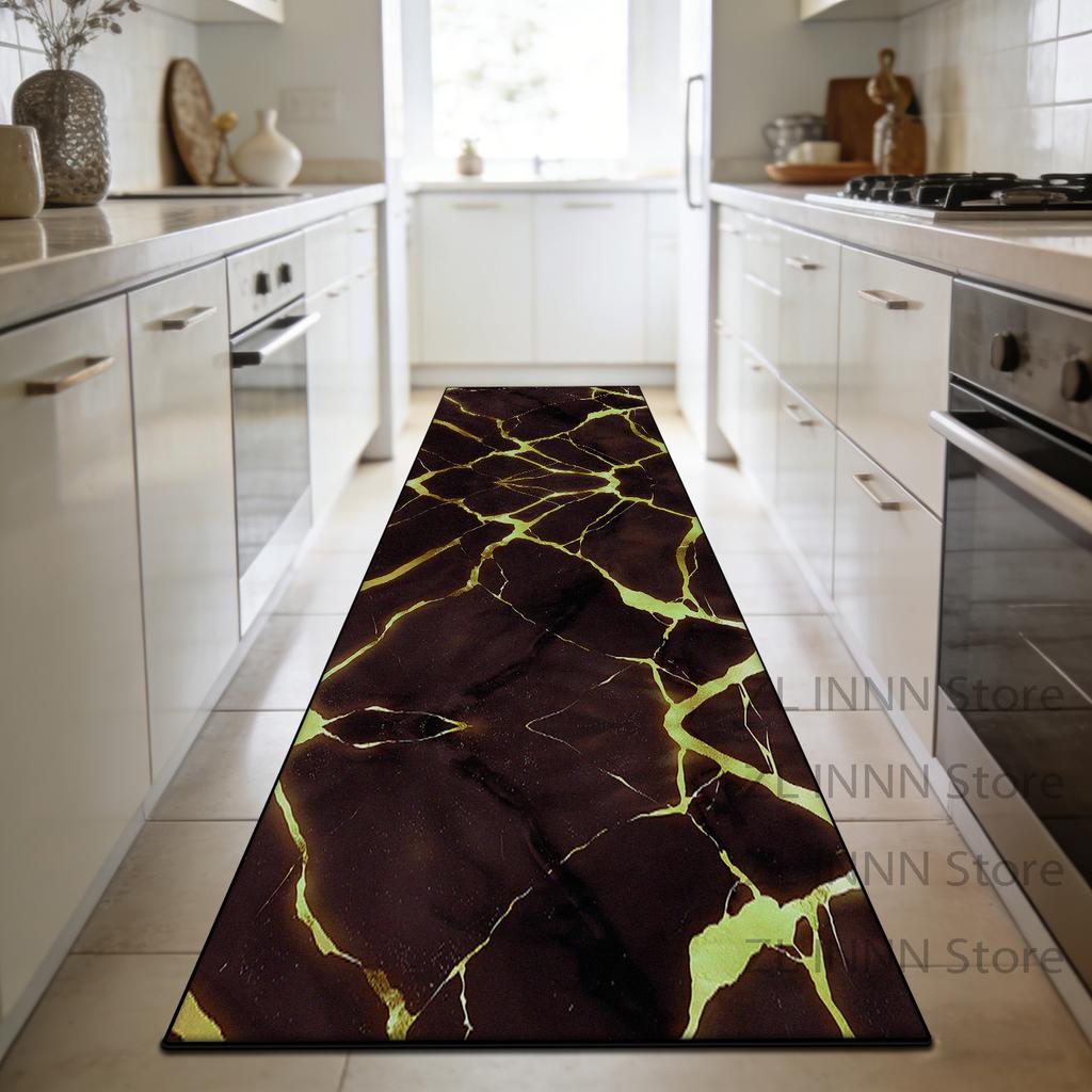 Luxury Marble Style Kitchen Long Carpet Decoration Home Living Room Sofa Area Runner Mat Bedroom Bedside Non-slip Plush Carpet
