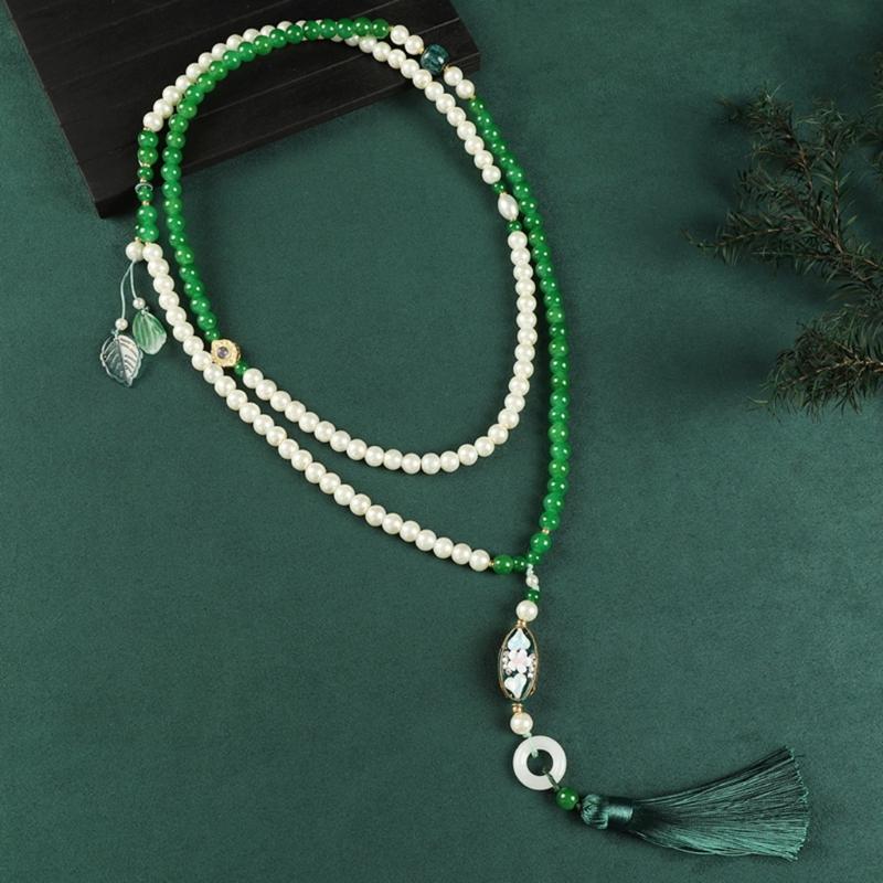 Women's Fashion Long Layering Beaded Fringe Necklace with Glass Stone Accents for Comfortable and Stylish Wear in Various Occasions