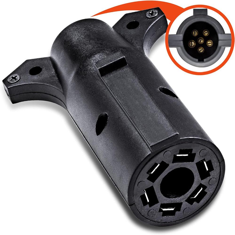 7-Way Blade To 6-Way Round Trailer Adapter Wiring Plug For RV Tow Truck Lights