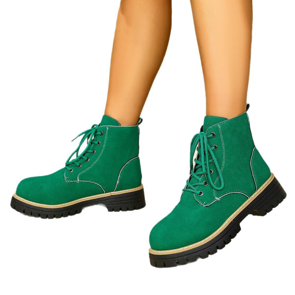 Round Head Thick Heel Martin Boots Women's 2025 Autumn and Winter New Lace-up Foreign Trade Large Size Fashionable and Comfortable Short Boots