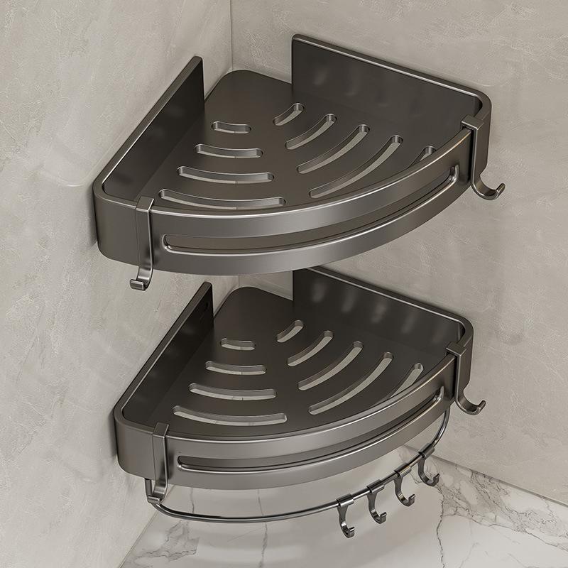 Gunmetal No-Drill Triangular Bathroom Shelf - Space Aluminum Corner Storage Basket