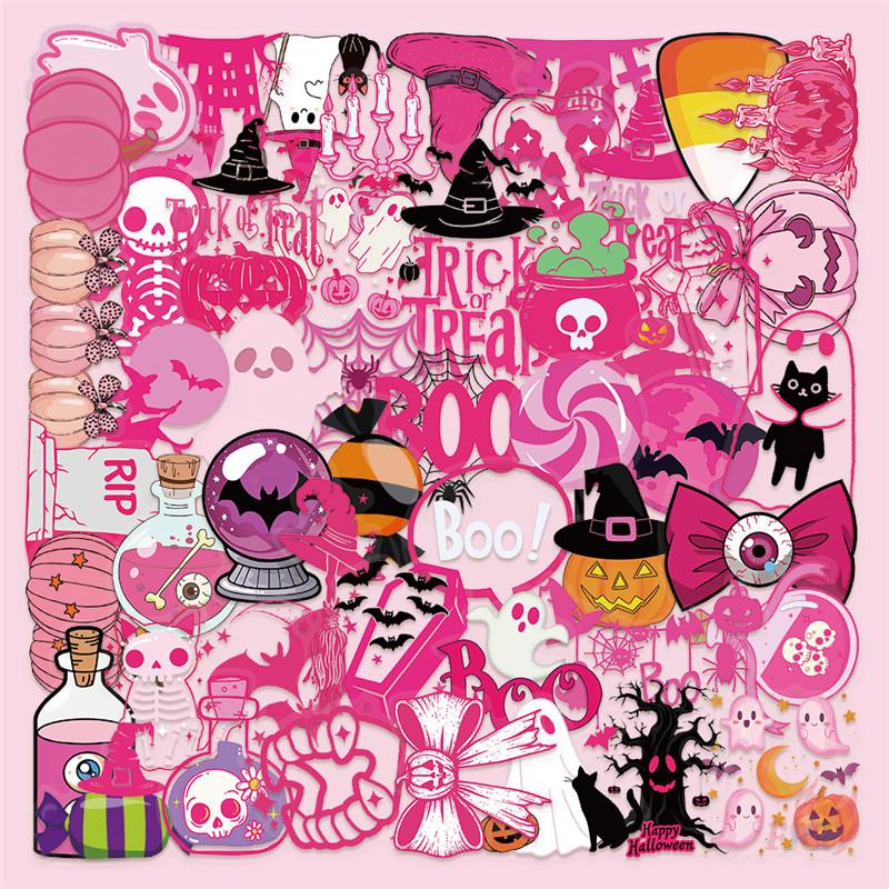 50Pcs/Set Pink Halloween PET Stickers Waterproof DIY Fashion Doodle Decals Stickers