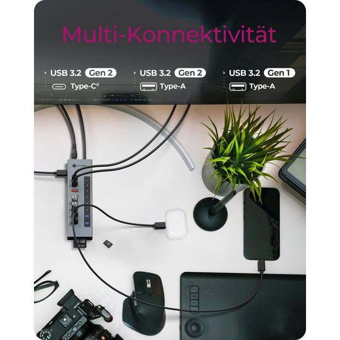 Hub USB-C 11 en 1 - ICY BOX - IB-HUB1742CR-C2PD - 100 W PD - Aluminium - Bleu