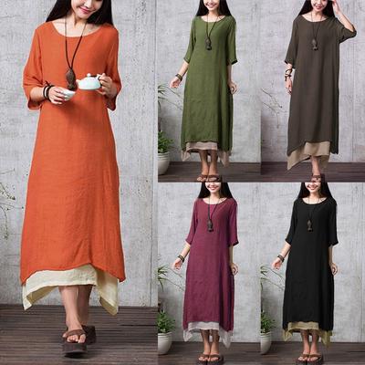 New Women Vintage Split Irregular Hem Casual Loose Boho Long Maxi Dress