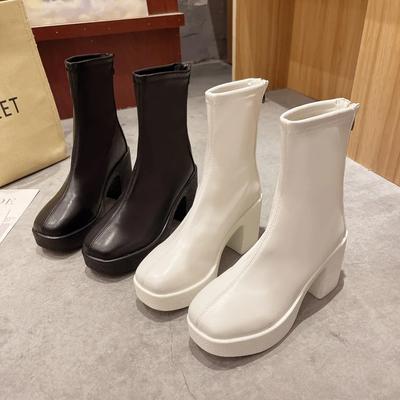 Fashion Thick Sole Ankle Boots Women's Shoes White Chunky High Heels Short Boots Thin Boots Chelsea Women's Boots Botas De Mujer 2024
