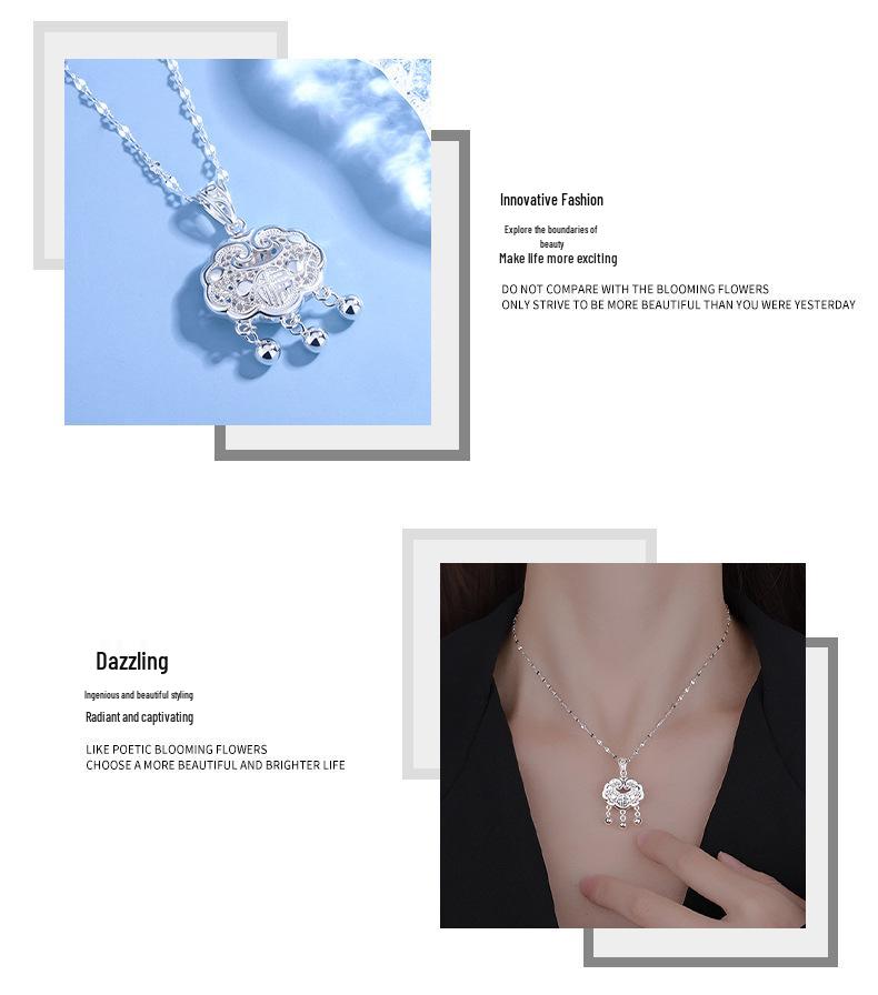 SHIAI S925 Sterling Silver Peace Lock Fu Character Retro Clavicle Chain Pendant