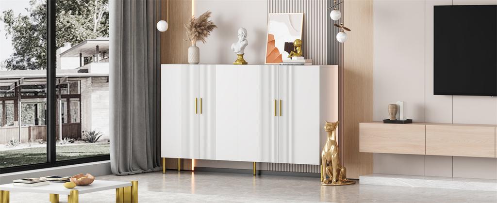 Modern Simple White Matte Multifunctional Storage Cabinet 4 Open and Closed Doors Dining Room Cabinet Gold Decoration 160*35*100cm