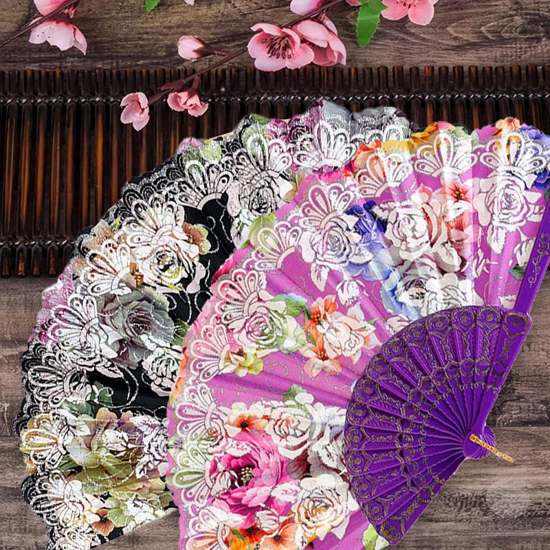 1PC Silk Fan Decoration Fans Floral Pattern Dance Tassel Vintage Folding Fan Hand Fan