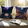 Nighttime dreamy lanterns and flowers Cushion Cover Pillowcase Antidustmite Invisible Zipper Short Plush Sofa Cushion