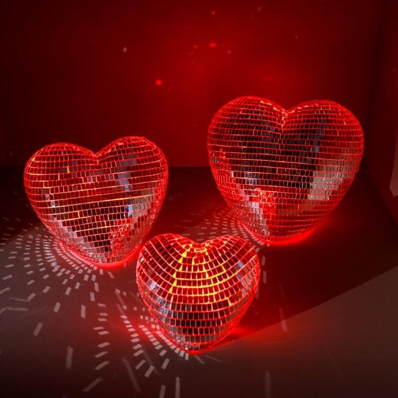 Valentines Day Inlaid Glass Heart Shape Discos Ball Nightlight LED Table Lamp Romantics Home Decoration Craft Gift