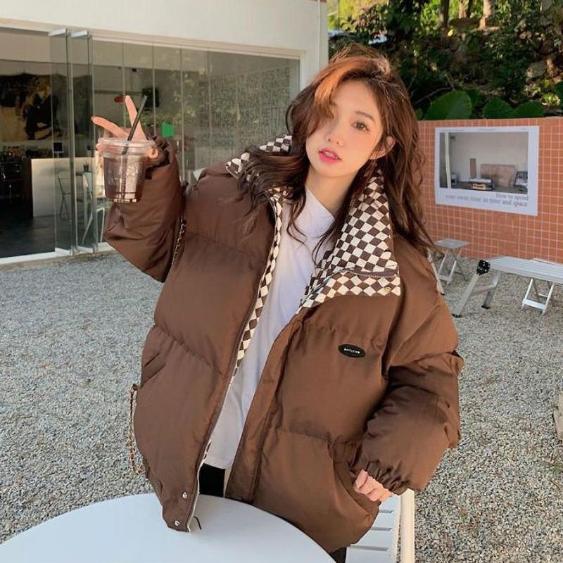 Winter Down Jacket Women Zipper Loose Padded Coat Thickening Warm Puffer Parkas Jackets Black White