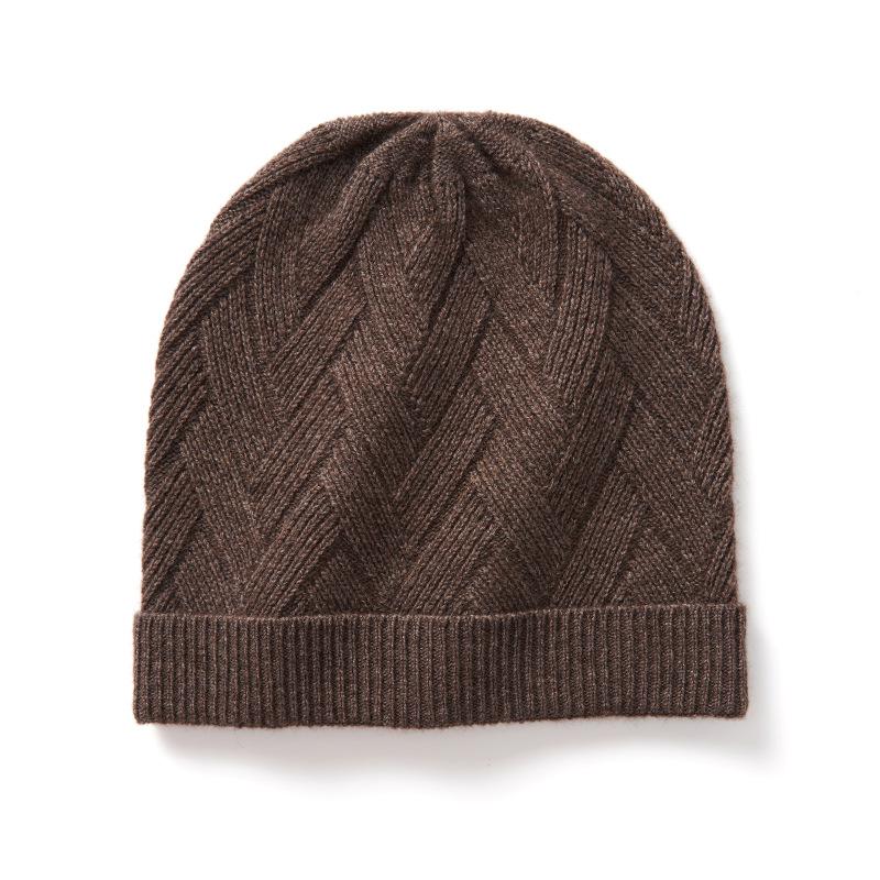 Cashmere Autumn and Winter New Style Women's High End Solid Color Knitted Warm and Fashionable Cross Striped Casual Baotou Hat