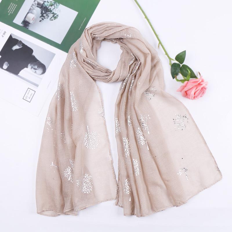 Summer New Cotton Scarf For Women Girls Students Silver Tree Linen Scarves Soft Knitting Viscose Shawl Spring Female Wrap Shawls