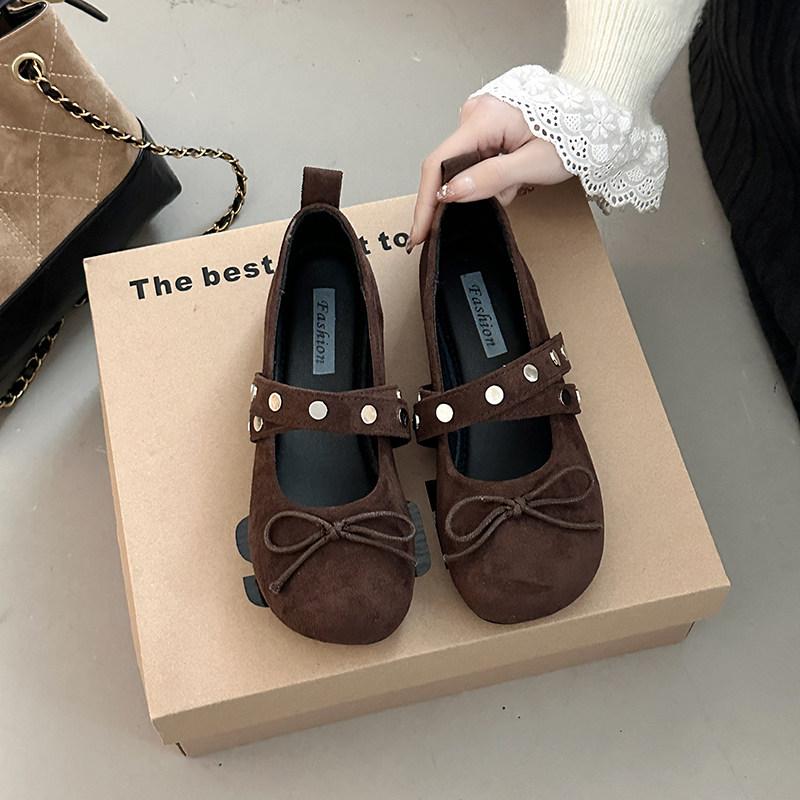 

New Spring Butterfly-knot Women Ballet Flats Concise Round Toe Shallow Shoes Laides Comfort Soft Sole Dress Mary Jane Shoes 35 коричневий