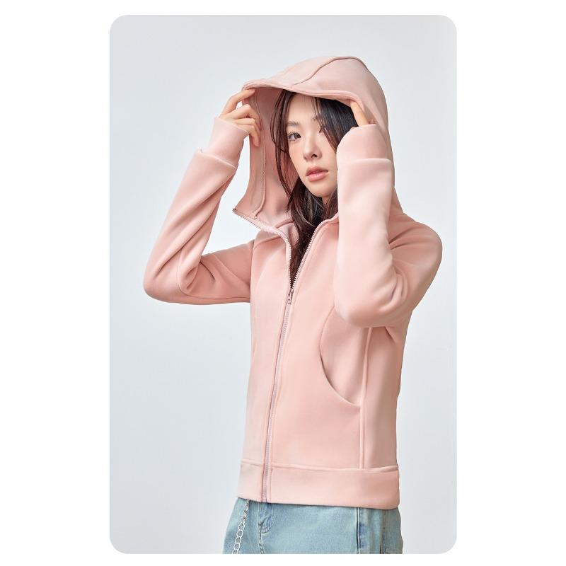 Lu schmal geschnittener Windbreaker Pullover Kapuzenpullover Damen Herbst und Winter beidseitiger Samt Reißverschluss Hoodie