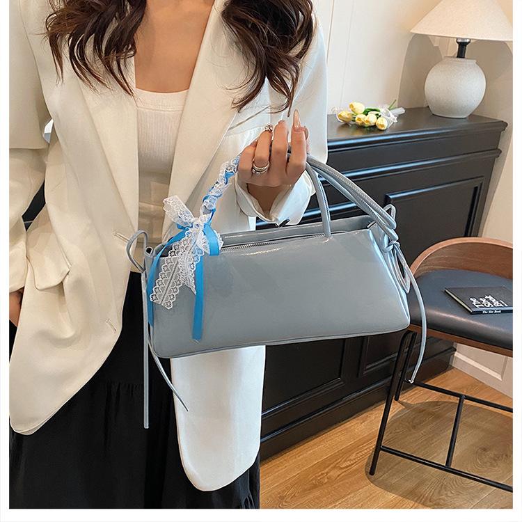 Women's Faux Leather Bowknot Underarm Bag Korean Small Square Shoulder Clutch Fashionable Handbag