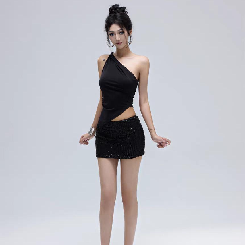 2025 Nové Módní Ležérní Dámské Tričko Jednobarevné Jedno Rameno Asymetrický Slim Fit Top Jednodílný Výstřih