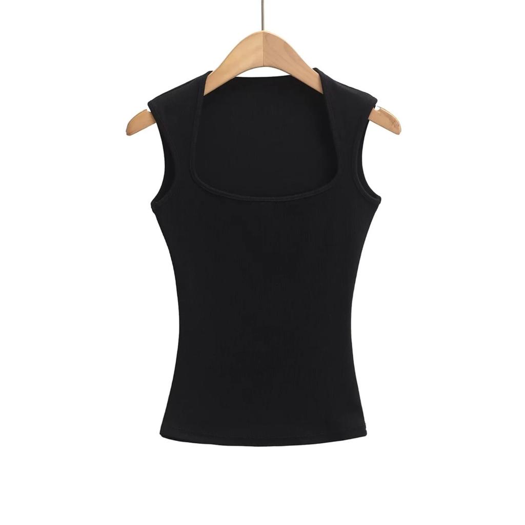 Women's Square Neck Sleeveless Slim Fit Crop Tank Top Solid Color Casual Basic Vest