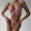 Three-point Bra Sexy Contrasting Mesh Embroidery Lingerie Set