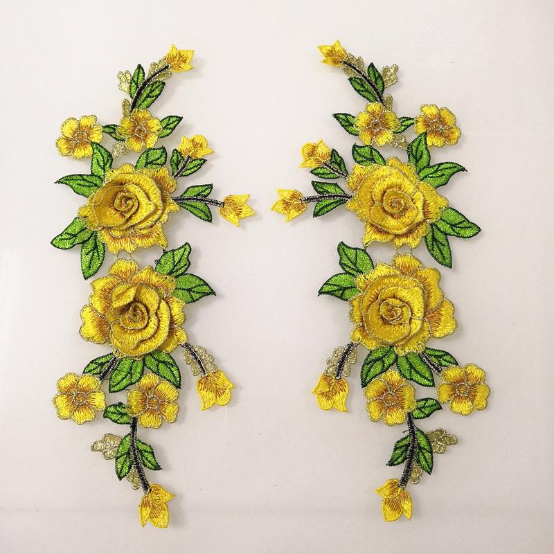 

1 пара нашивок с вышивкой в виде цветов для одежды, аппликации, сделай сам, пришить на платье жёлтый