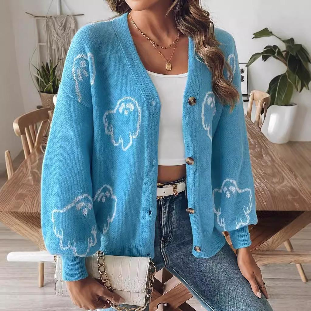 Sweater Jacket, Women's Clothing, Loose Casual, Button Up Sweater, Cartoon, Jacquard Cardigan, Women's