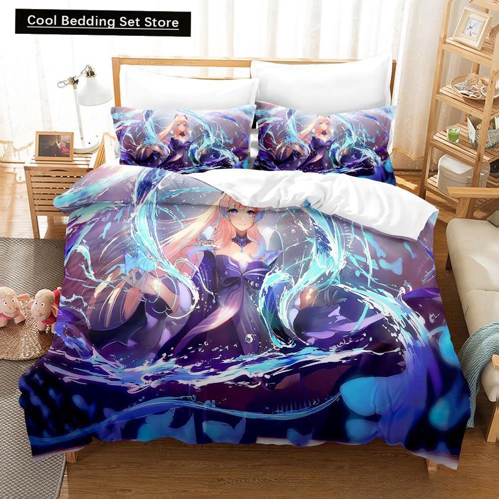 Genshin Impact Sangonomiya Kokomi Bedding Set Cartoon Anime Three-piece Set Adult Kid Bedroom Duvet Cover Sets 3D Kawaii Girls