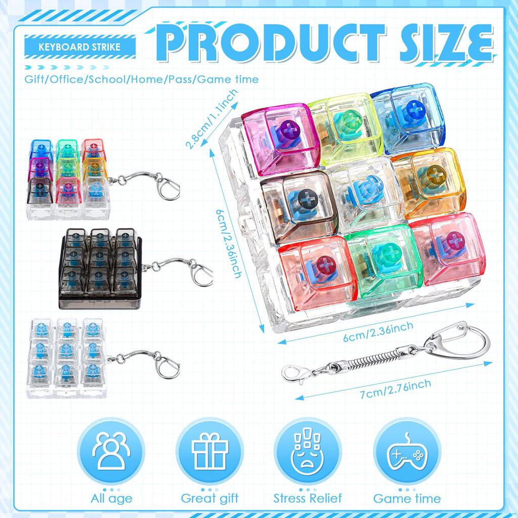 9 Keys Relaxing DIY Keyboard LED Keyboard Key Toy Stress 9Keys Relief Stress DIY Button Keycap Fidget Keychain Toys Gift