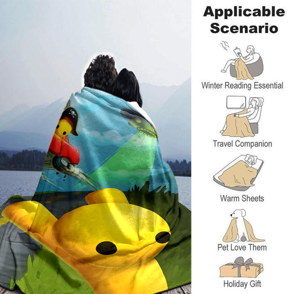 Cute Alien Abduction Adventure Flannel Blanket Super Soft Warm Cozy Blanket for Sofa Bed Office Travel All‑Season Home Decor Gift